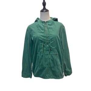 J Crew Women's Shrunken Anorak Jacket Green Cotton Hood utility Sz S Gorpcore